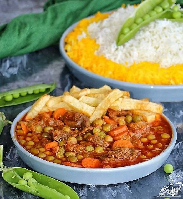 خوراک نخود سبز با مرغ